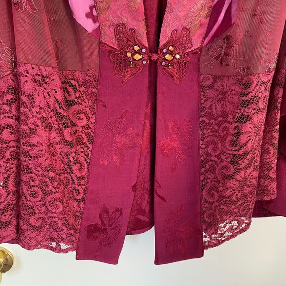 VIOLET KAY VINTAGE Embroidered Lace Mix Print Silk Beaded BoHo Kimono Size 3X - Picture 4 of 7